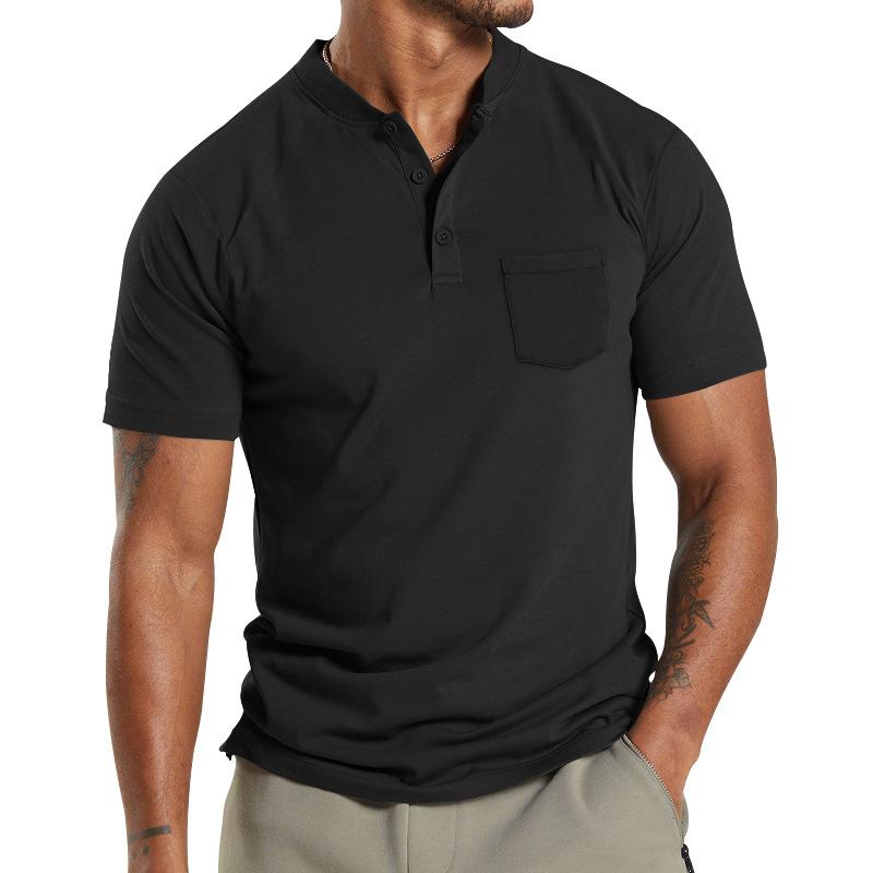 Mens Solid Henley Collar Breast Pocket Short Sleeve T-shirt 25670704Z