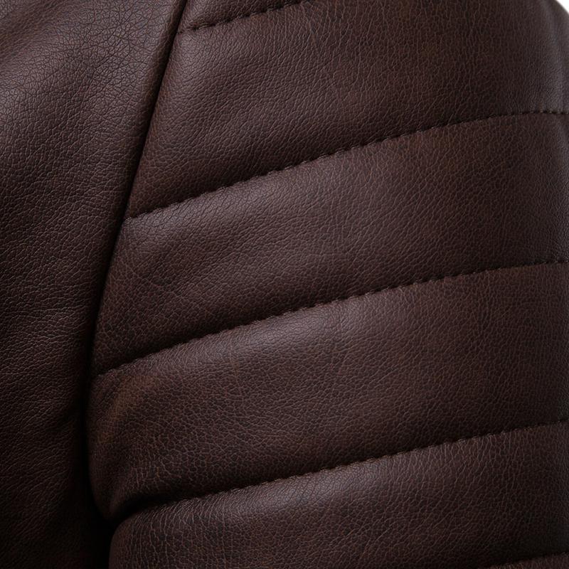 Mens Vintage Distressed Panel Zipper Lapel Long Sleeve Leather Jacket 68752078M