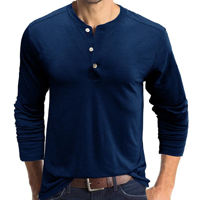 Mens Casual Solid Color Henley Collar Long Sleeve T-Shirt 75076010Y