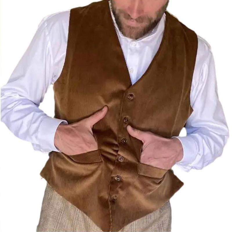 Mens Vintage V-neck Corduroy Vest 23465780X