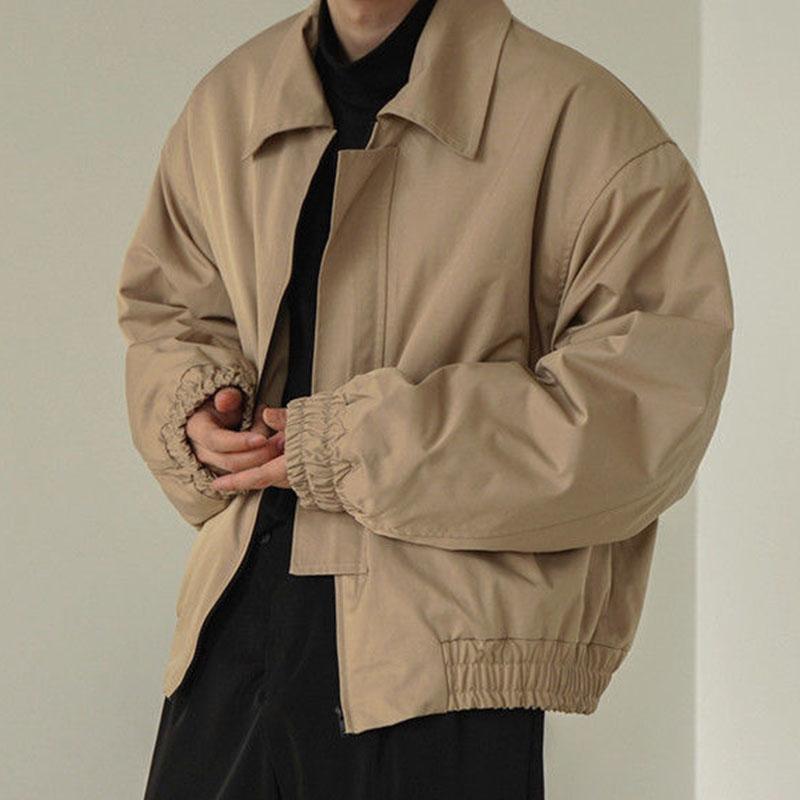 Mens Fashion Solid Color Lapel Loose Cropped Cargo Jacket 97815462M