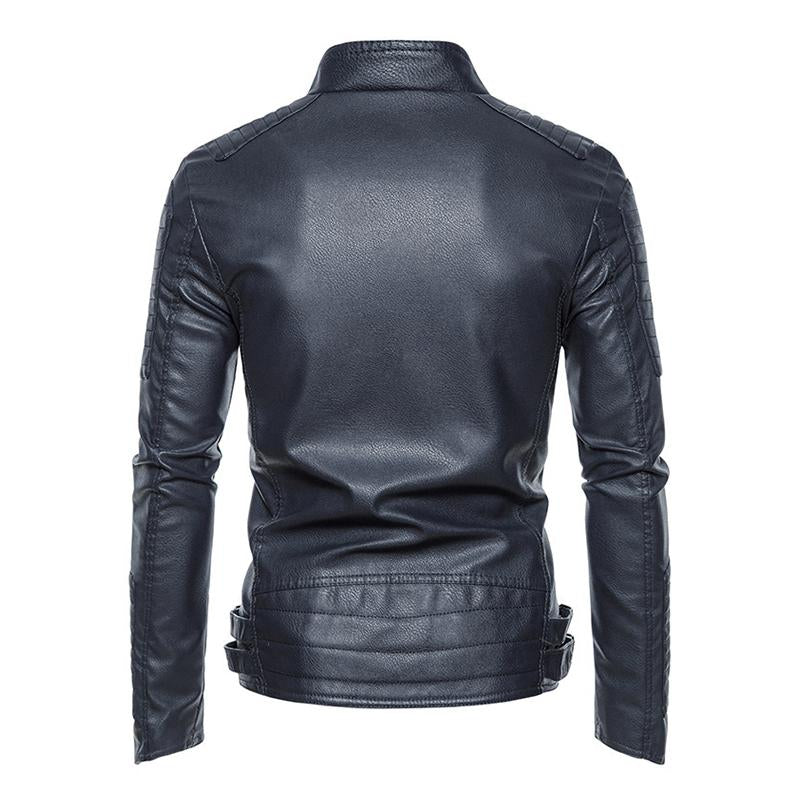 Mens Vintage Stand Collar Punk Biker Leather Jacket 56920279M