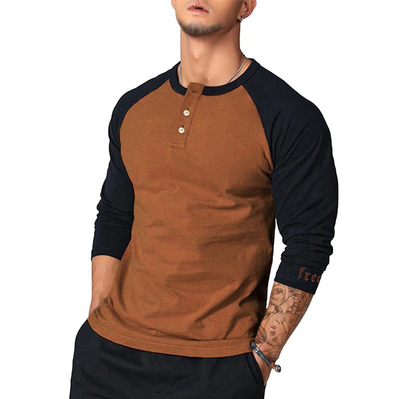 Mens Casual Color Block Raglan Sleeve Round Neck Long Sleeve T-Shirt 55714054Y