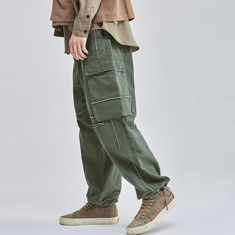 Mens Casual Loose Patchwork Multi-Pocket Cargo Pants  97438189Y