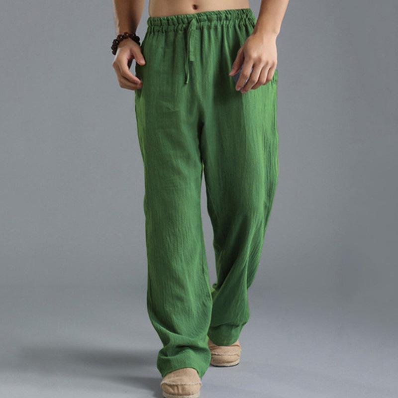 Mens Casual Loose Cotton Linen Breathable Elastic Waist Trousers 31442547M