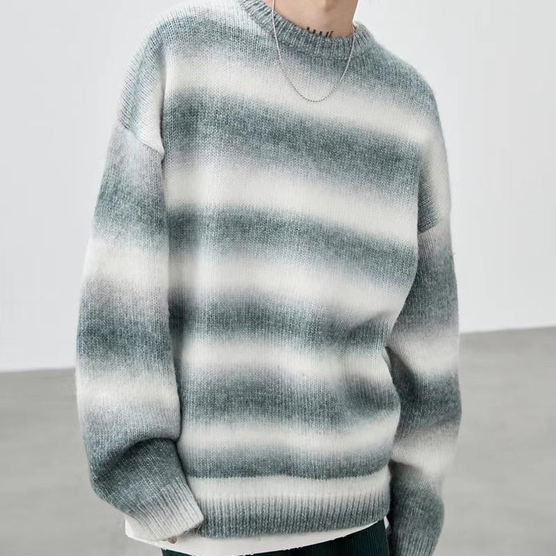 Mens Casual Gradient Striped Crew Neck Knitted Pullover Sweater 93359000M