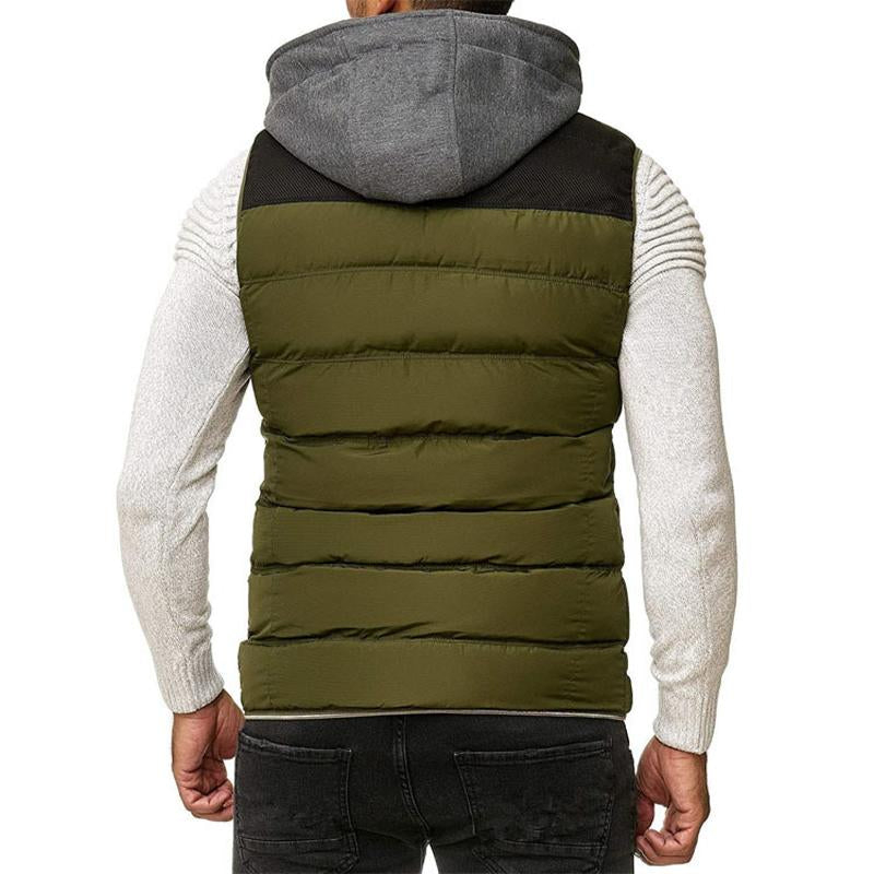 Mens Casual Color Block Hooded Down Vest 44011977Y