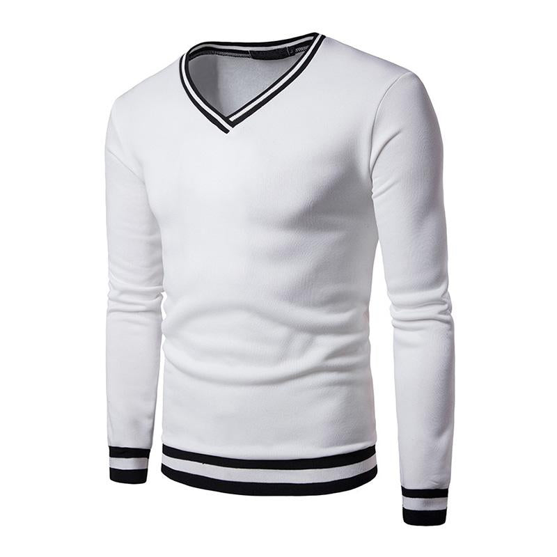 Mens Casual V-Neck Color Block Long-Sleeved T-Shirt 41212577M