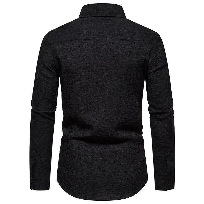 Mens Retro Solid Color Casual Long Sleeve Shirt 86241706Y