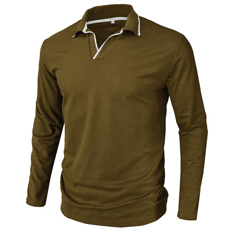 Mens Colorblock Line Trim Long Sleeve Loose Polo Shirt 60634930Z