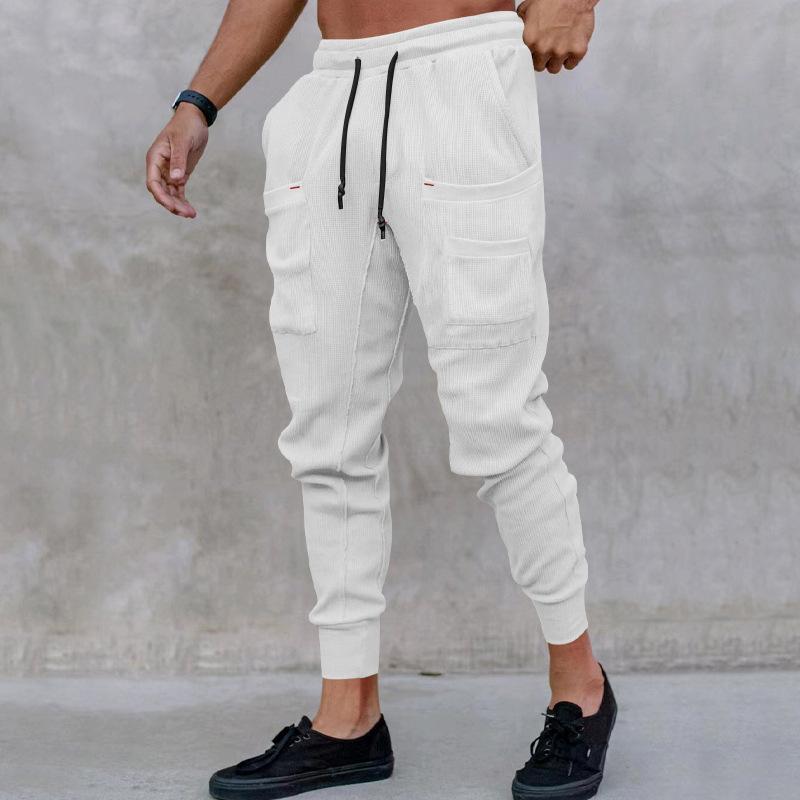 Mens Solid Elastic Waist Multi-pocket Casual Sweatpants 56855031Z