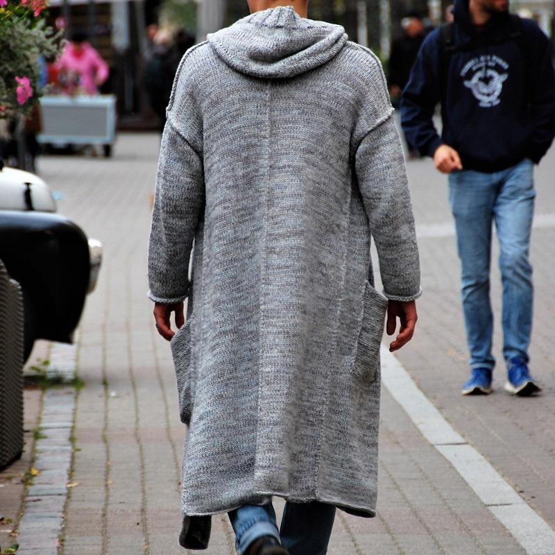 Mens Casual Solid Color Loose Long Hooded Knitted Cardigan 83442735M