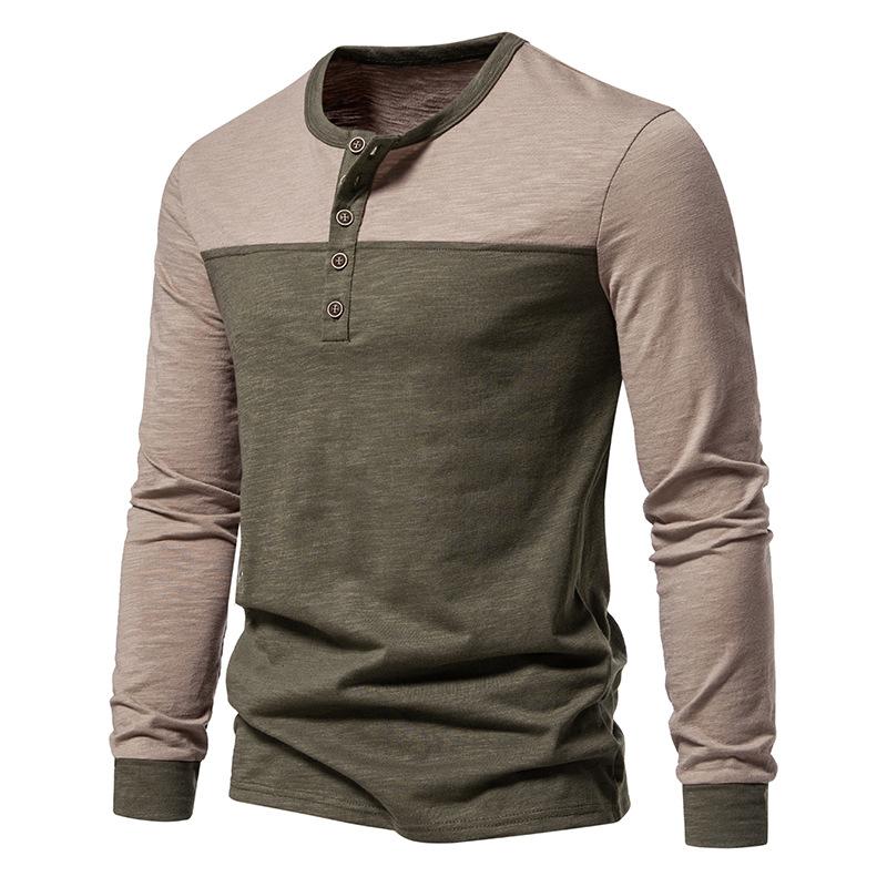 Mens Colorblock Henley Collar Long Sleeve T-shirt 85316297Z