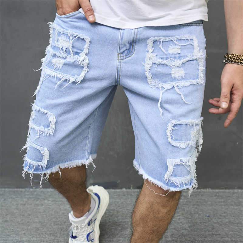 Mens Retro Destreed Holes Denim Shorts 75512062Z