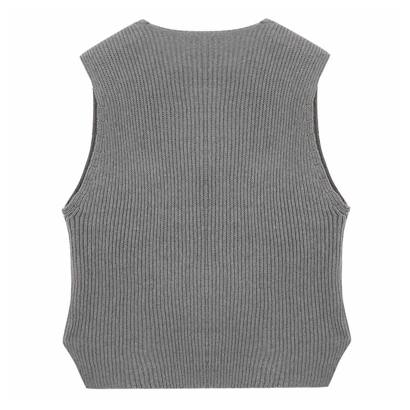 Mens Autumn and Winter Retro V-neck Sleeveless Single-breasted Button-down Slim-fit Knitted Vest 99440998X