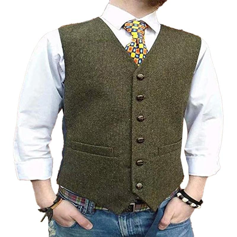 Mens Vintage Solid Color Collarless Suit Vest 56835372Y