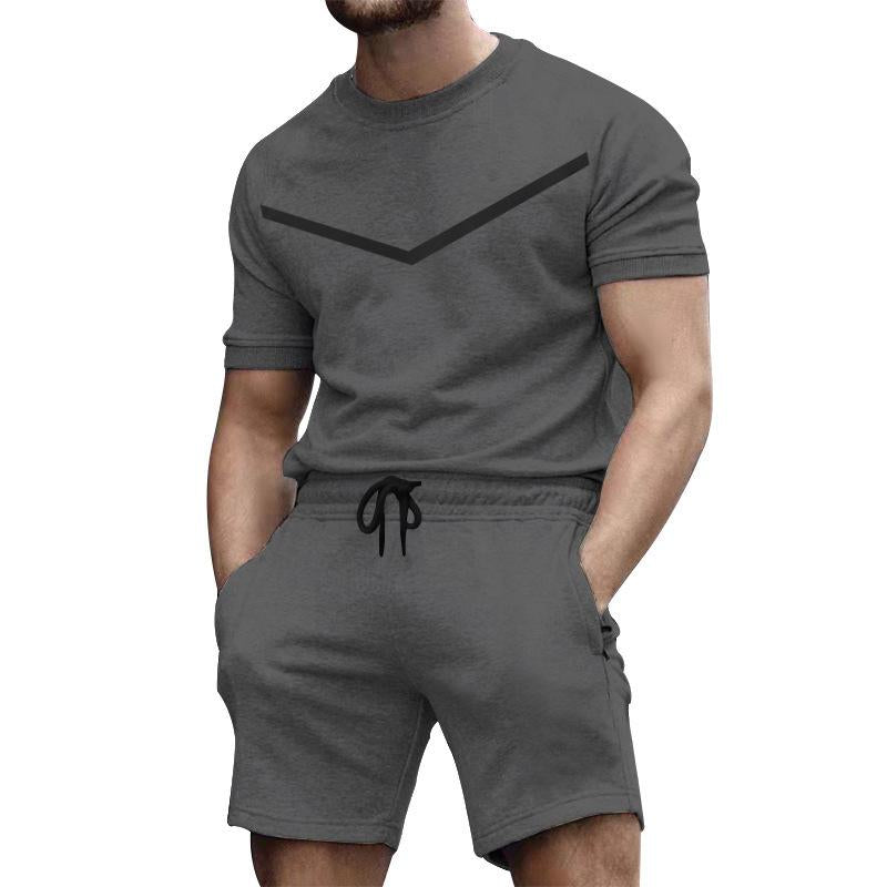 Mens Sports Solid Color Round Neck T-Shirt Short Sleeve Shorts Set 53183310Y