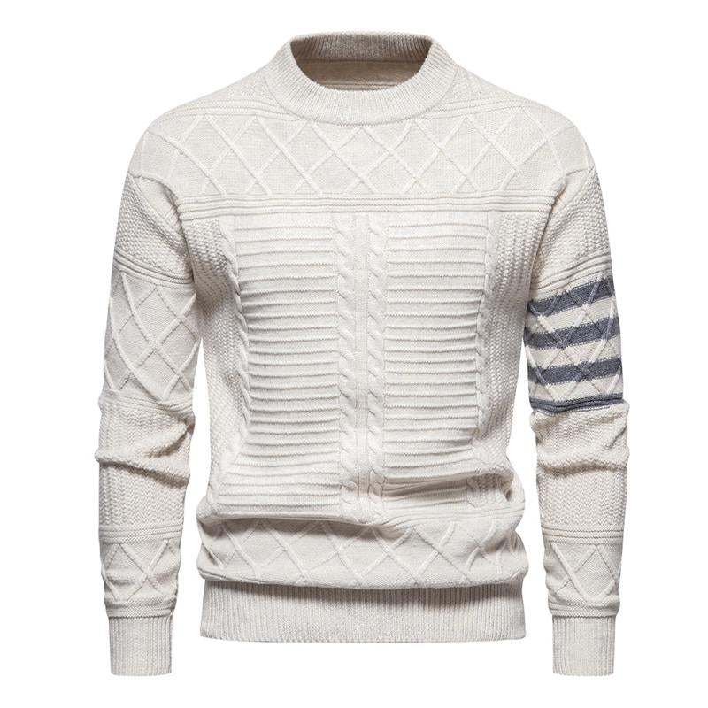 Mens Round Neck Pullover Solid Color Cable Sweater 45898708X