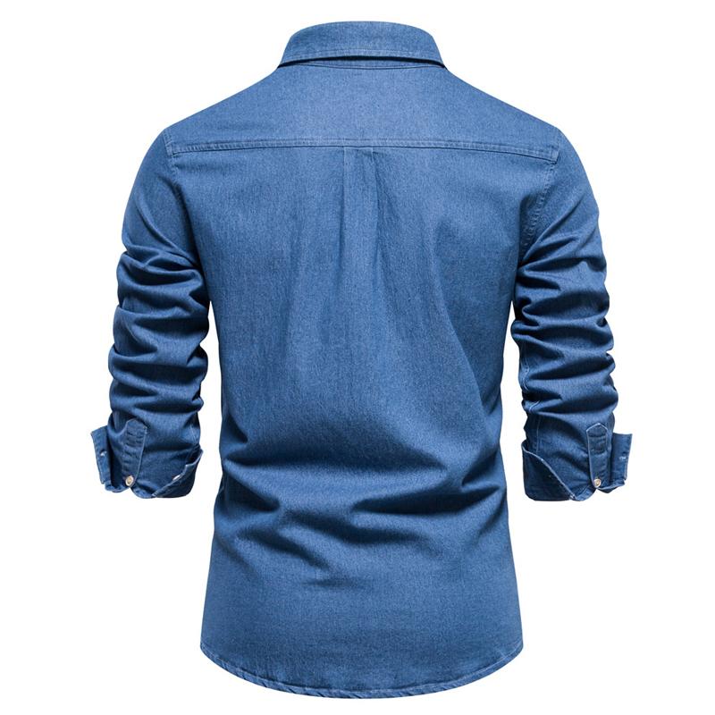 Mens Vintage Casual Solid Color Long Sleeve Denim Shirt 00411337Y