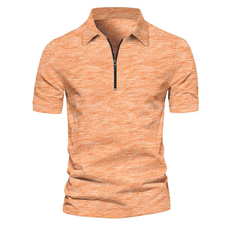 Mens Short Sleeve Zipper Solid Color Polo Shirt 89645806X