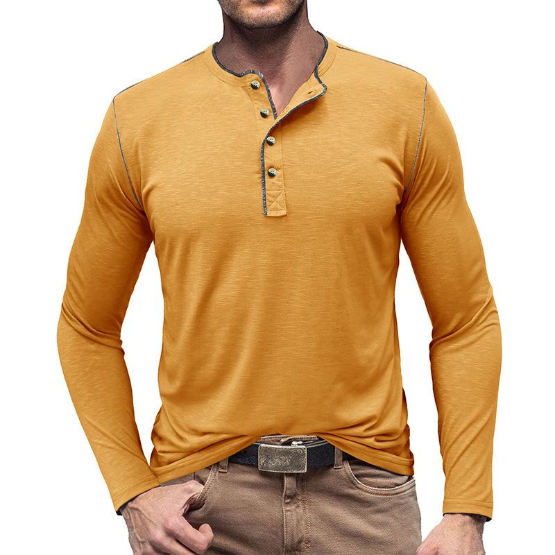 Mens Slub Cotton Crew Neck Long Sleeve Solid Henley T-Shirt 29496892X