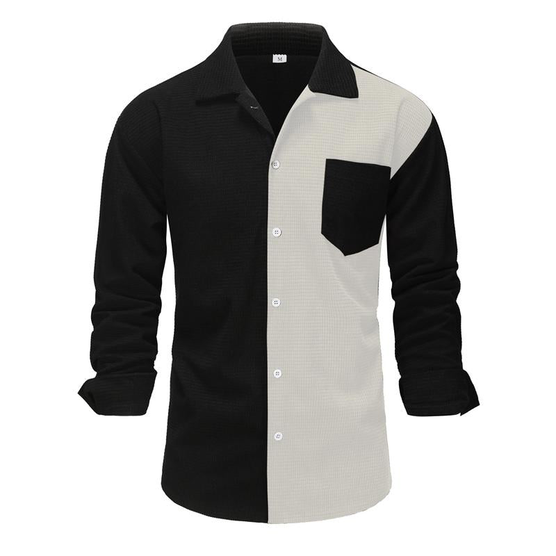 Mens Color Block Long Sleeve Corn Check Corduroy Lapel Shirt 53131486X