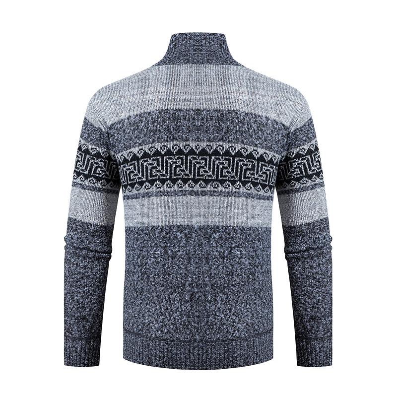Mens Stand Collar Zippered Colorblock Knitted Jacket 91758090X
