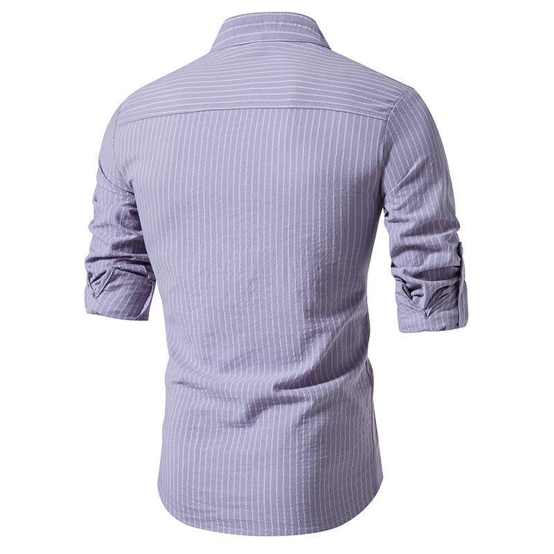 Mens Casual Striped Stand Collar Long Sleeve Shirt 95806899X