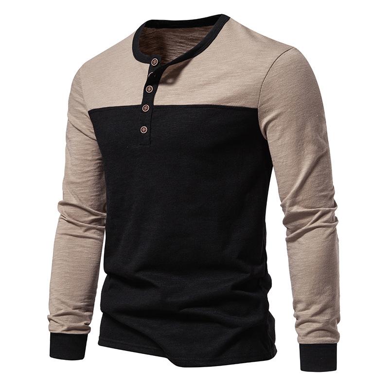 Mens Colorblock Henley Collar Long Sleeve T-shirt 85316297Z