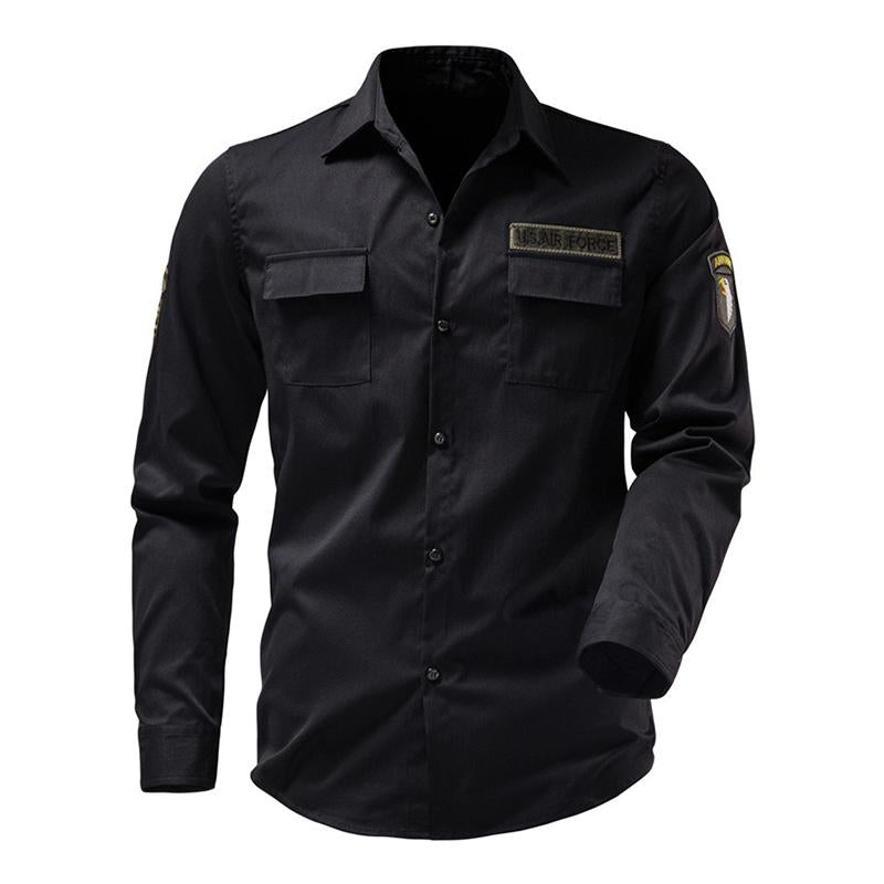 Mens Casual Outdoor Multi-Pocket Embroidered Patch Long Sleeve Work Shirt 45520925M