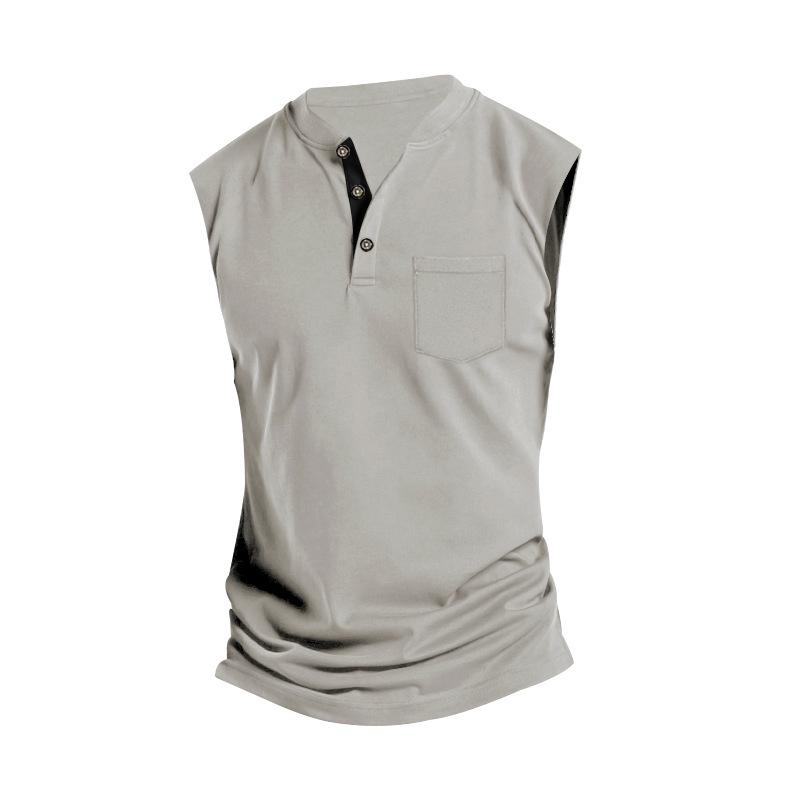 Mens Solid Color Henley Neck Sport Breathable Sleeveless Tank Top 11297990X
