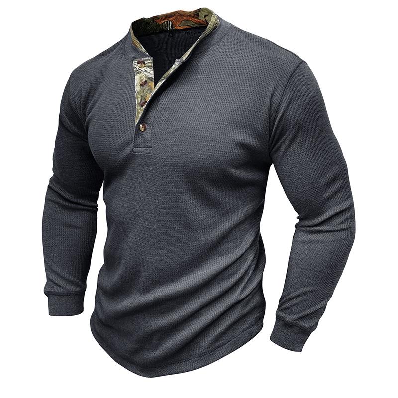 Mens Long Sleeve Outdoor Double Collar Waffle Crewneck Henley 48148003X