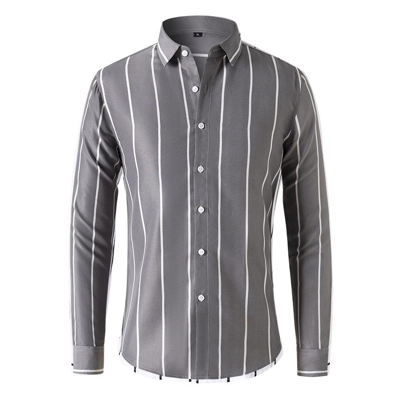 Mens Striped Long Sleeve Lapel Shirt 17373379X