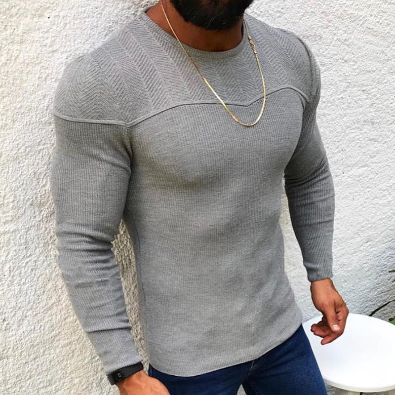Mens Solid Color Long Sleeve Pullover Crew Neck Sweater 96880362X