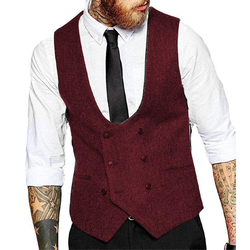 Mens Vintage Solid Color U-Neck Double Breasted Suit Vest 53167688Y