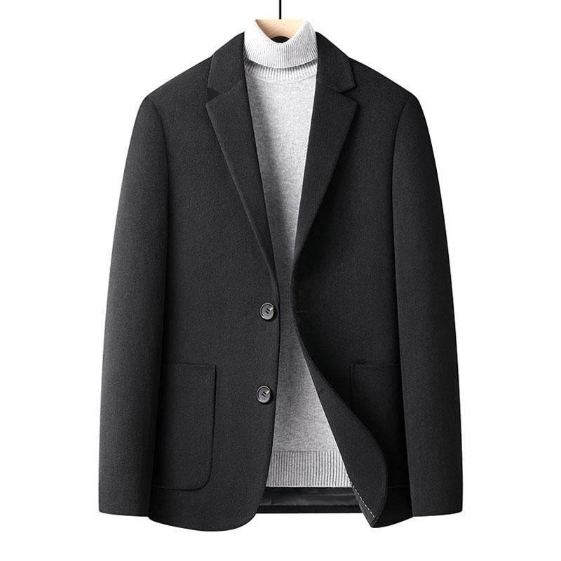 Mens Vintage Wool Blended Thickened Warm Lapel Single-Breasted Blazer 76857884M