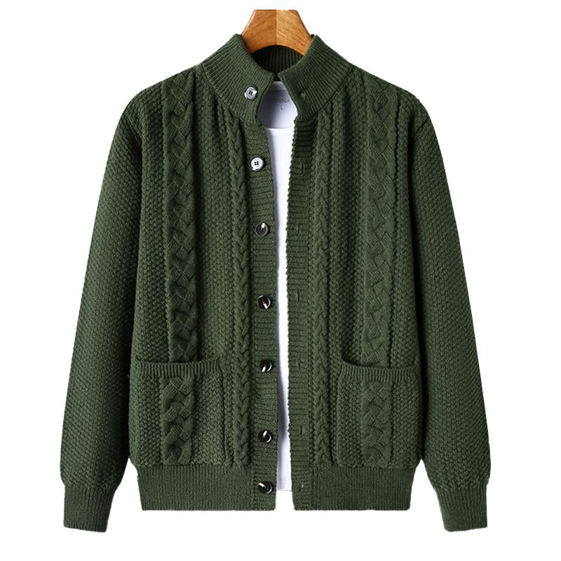 Mens Casual Solid Color Stand Collar Single Breasted Loose Knit Cardigan 97126478M