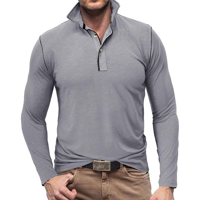 Mens Solid Color Long Sleeve Lapel Polo Shirt 28855071X