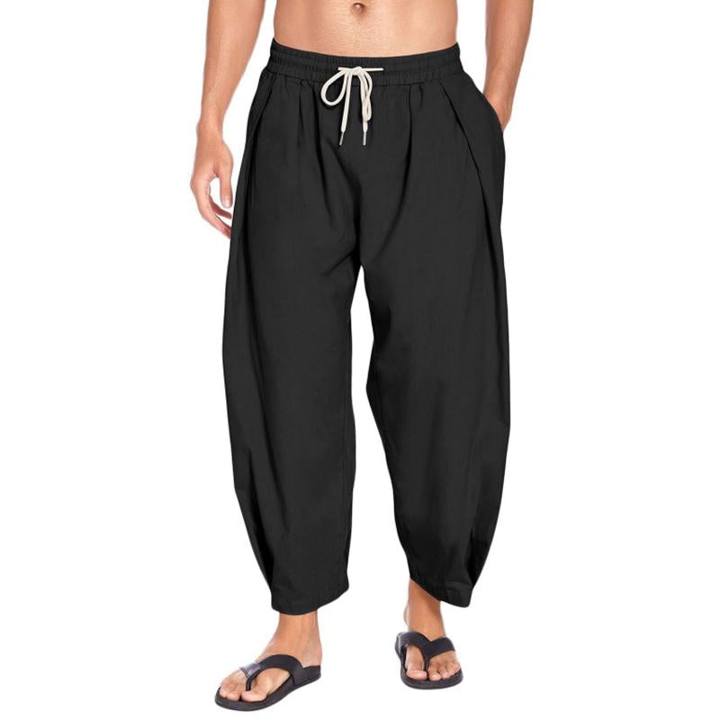 Mens Casual Drawstring Cotton Linen Loose Harem Pants 54003103M
