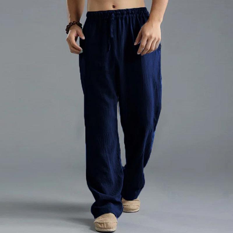 Mens Casual Loose Cotton Linen Breathable Elastic Waist Trousers 31442547M