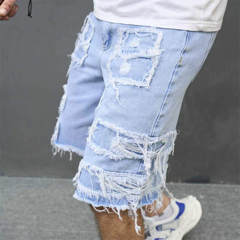 Mens Retro Destreed Holes Denim Shorts 75512062Z