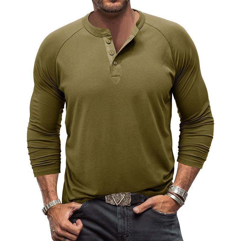 Mens Casual Solid Color Henley Collar Raglan Long Sleeve T-Shirt 50906105Y