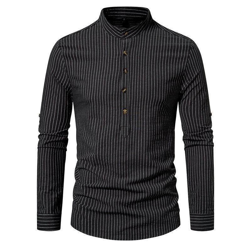 Mens Casual Striped Stand Collar Long Sleeve Shirt 95806899X