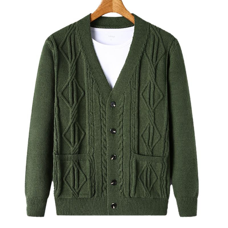 Mens Casual Solid Color V-Neck Single-Breasted Loose Knitted Cardigan 20976901M