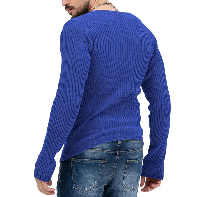 Mens Casual Solid Color V-Neck Long Sleeve Knitwear 93625426Y