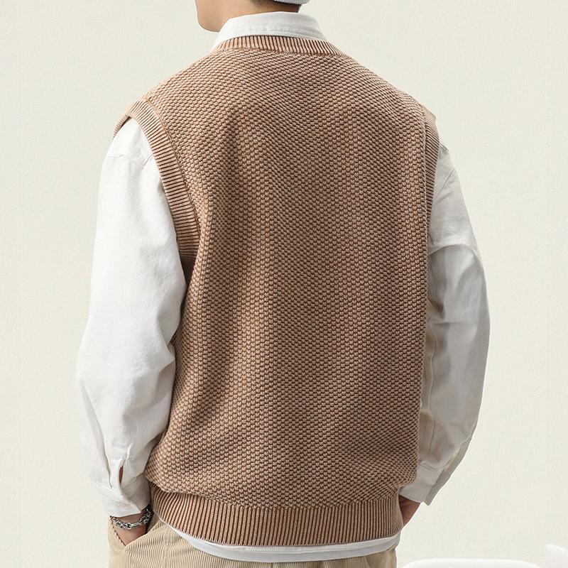 Mens Vintage Solid Color V-Neck Loose Pullover Knit Vest 09992875Y