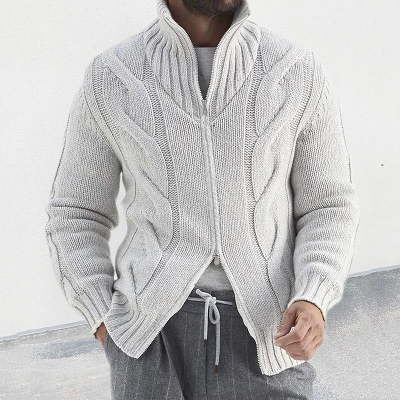 Mens High Collar Zipper Cable Knit Cardigan 86735989Z