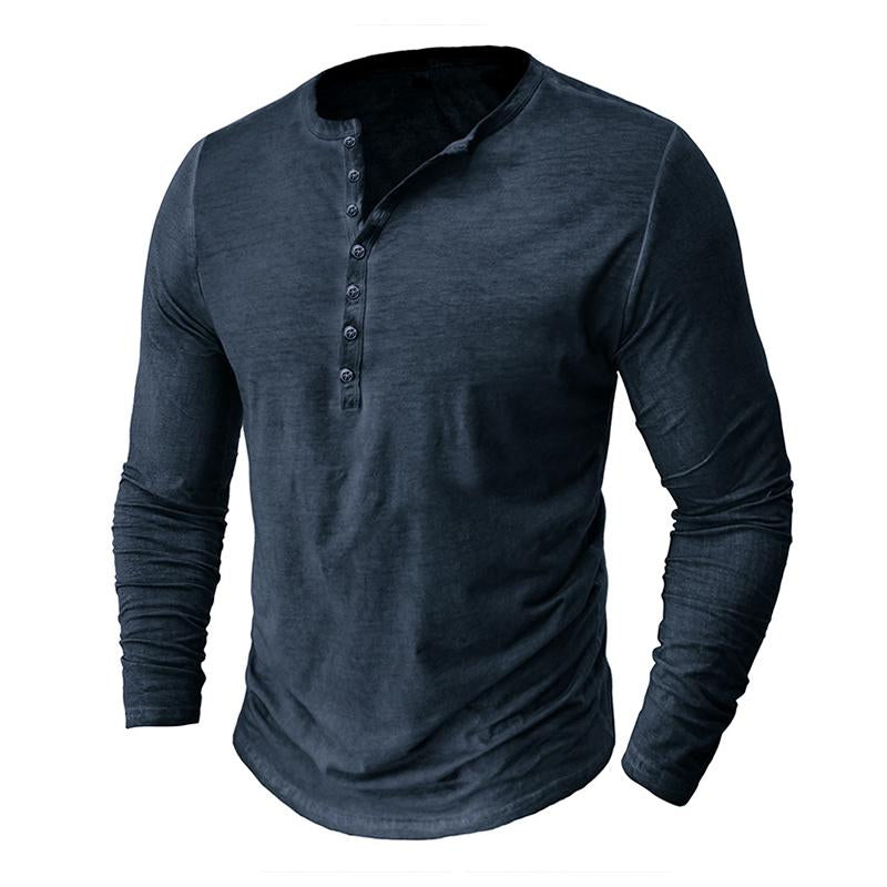 Mens Vintage Distressed Long Sleeve Henley T-Shirt 49710487M