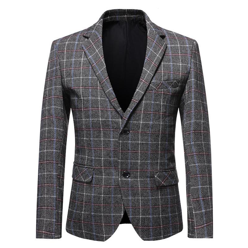 Mens Business Check Lapel Long Sleeve Blazer 68348878Y