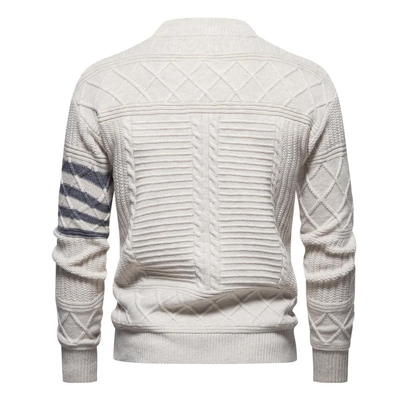 Mens Round Neck Pullover Solid Color Cable Sweater 45898708X